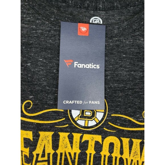 Men's Bean Town Fanatics Polyester Cotton Boston Bruins Gray T-Shirt with Yellow - Picture 5 of 9